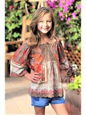 Angie Brand Floral Print Peasant-style Top Blouse. Girl's Size Medium. NWT